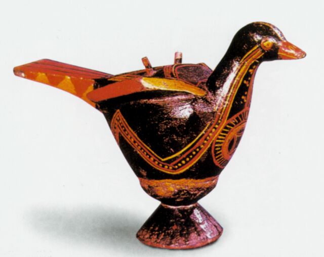 清代彝族彩漆鸟形杯